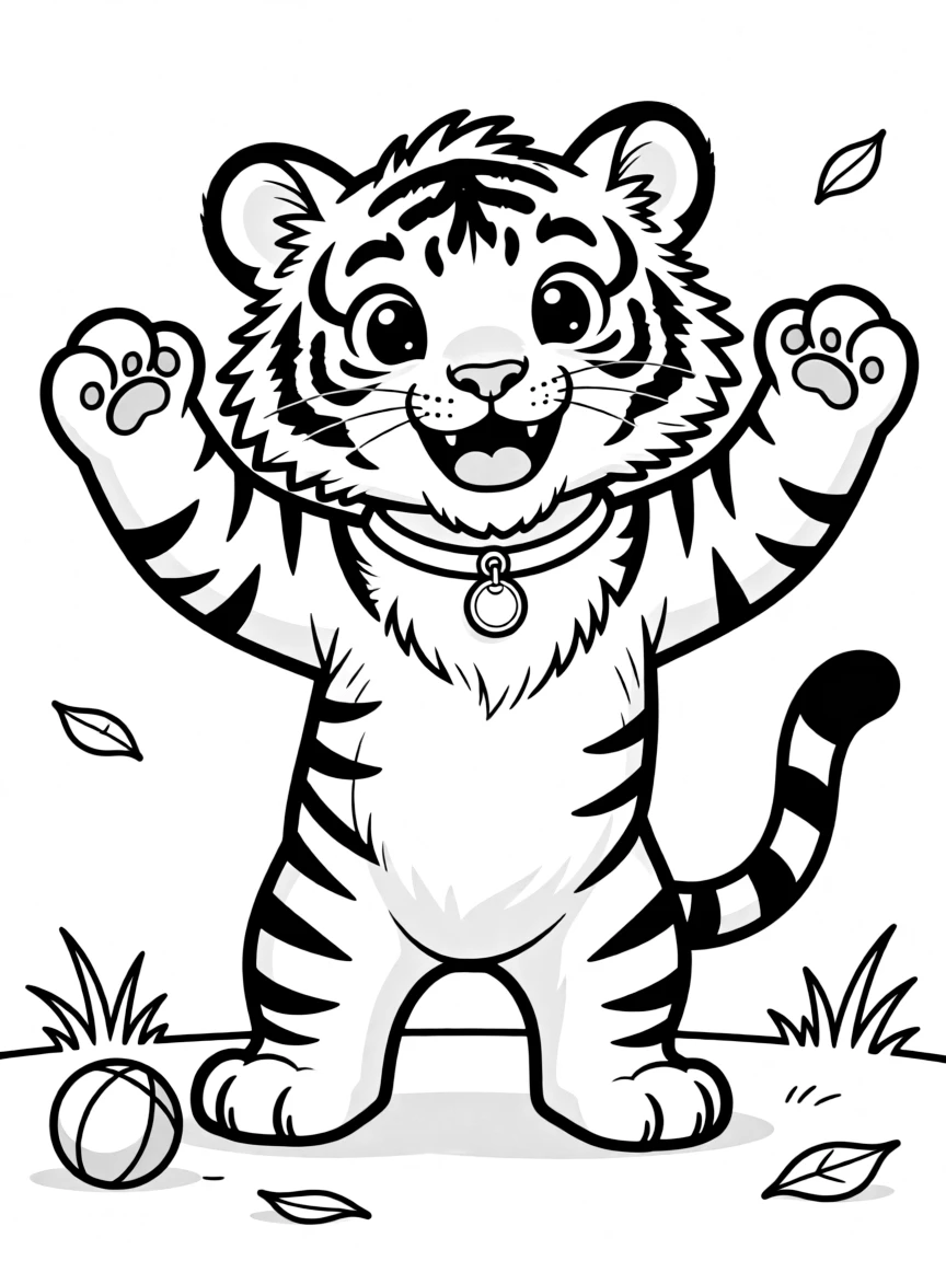 a proud tiger cub playing coloring page