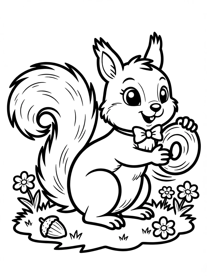 a playful squirrel chasing its tail coloring page