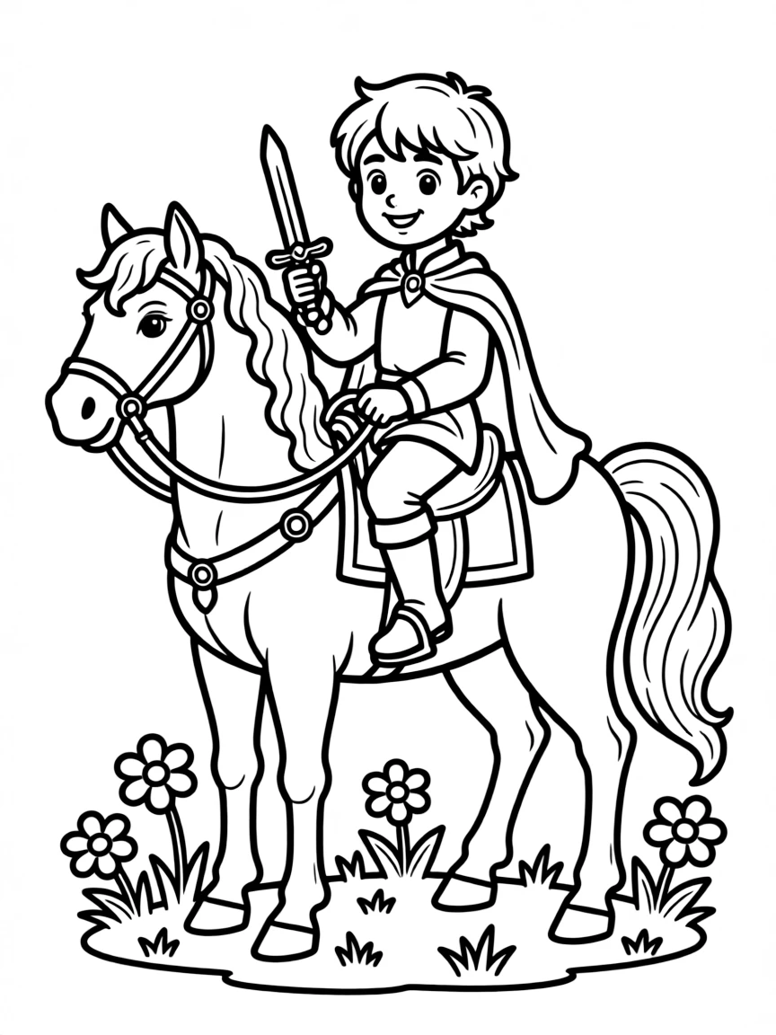 a charming prince on a white horse coloring page