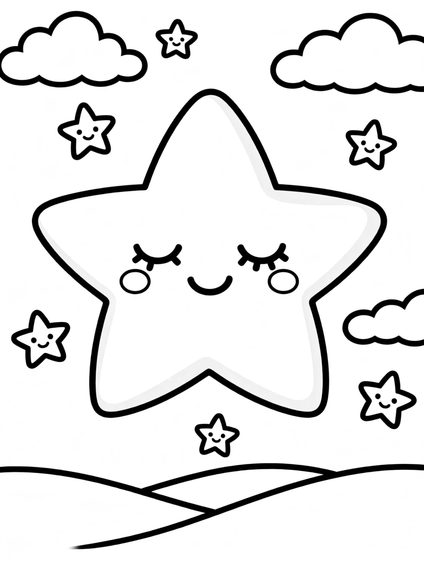 a sleepy star twinkling in the night coloring page