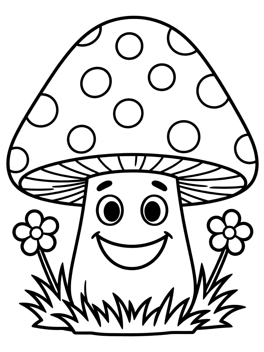 a cheerful toadstool with polka dots coloring page