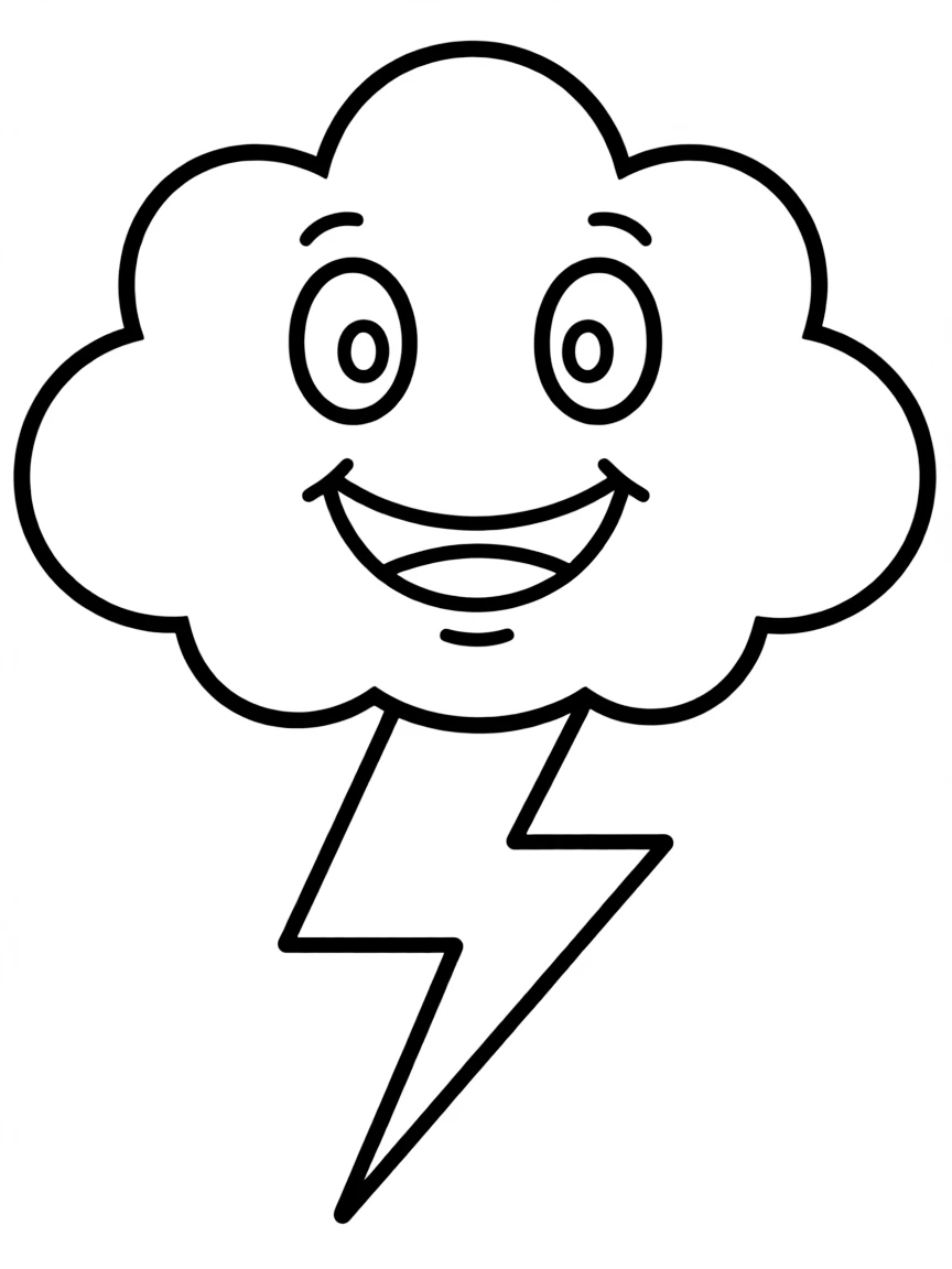 a smiling cloud with a lightning bolt coloring page