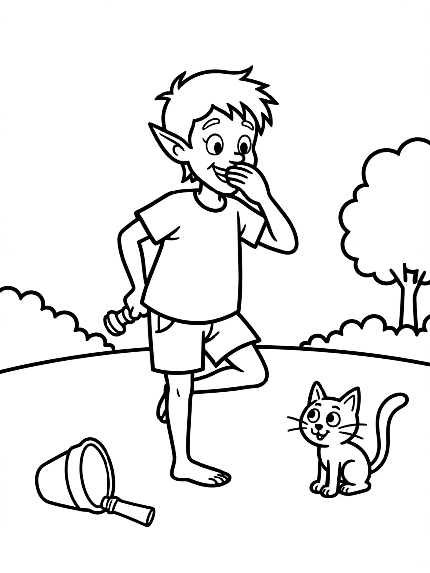 a mischievous imp playing a trick coloring page