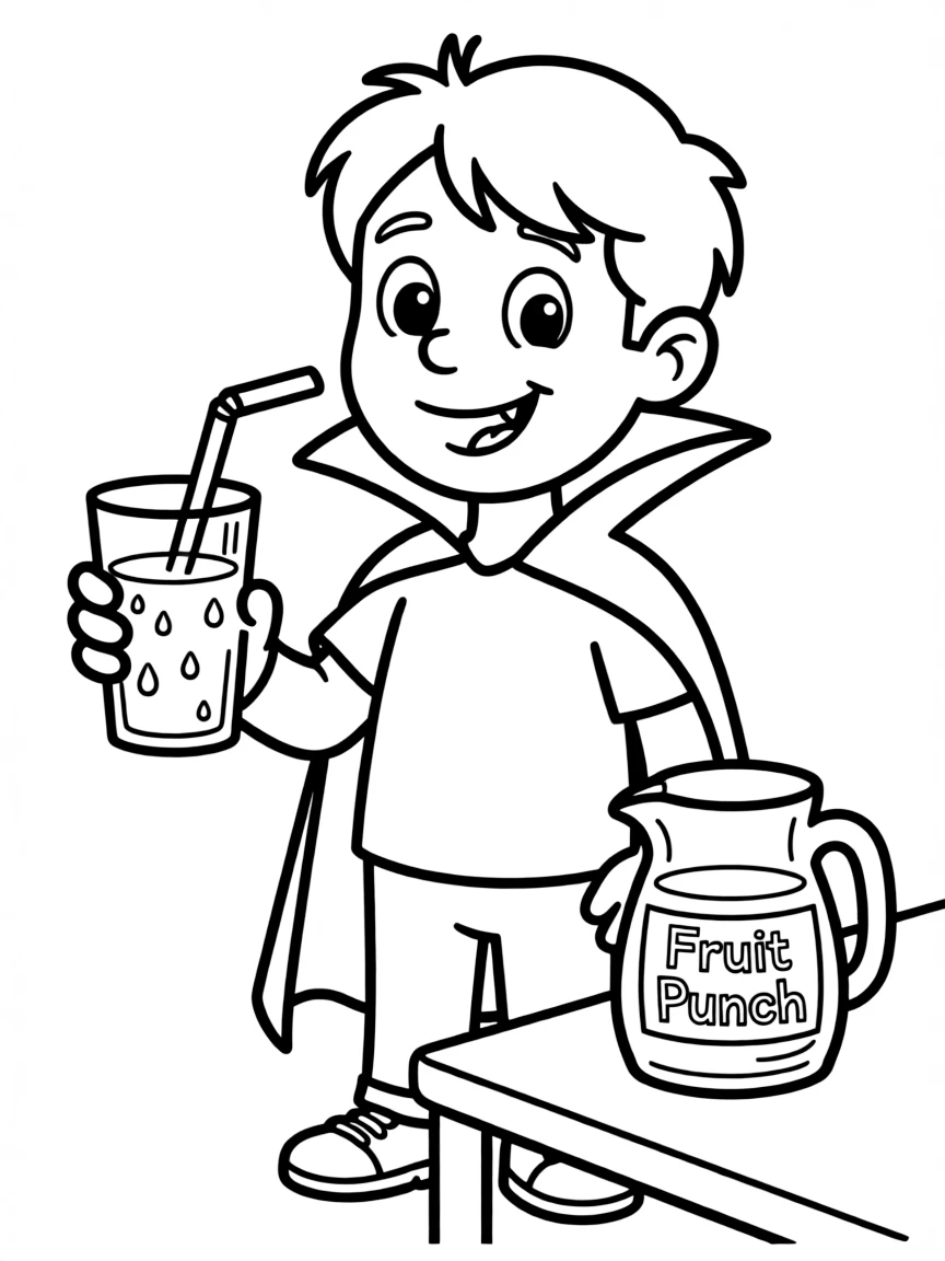 a friendly vampire drinking juice coloring page
