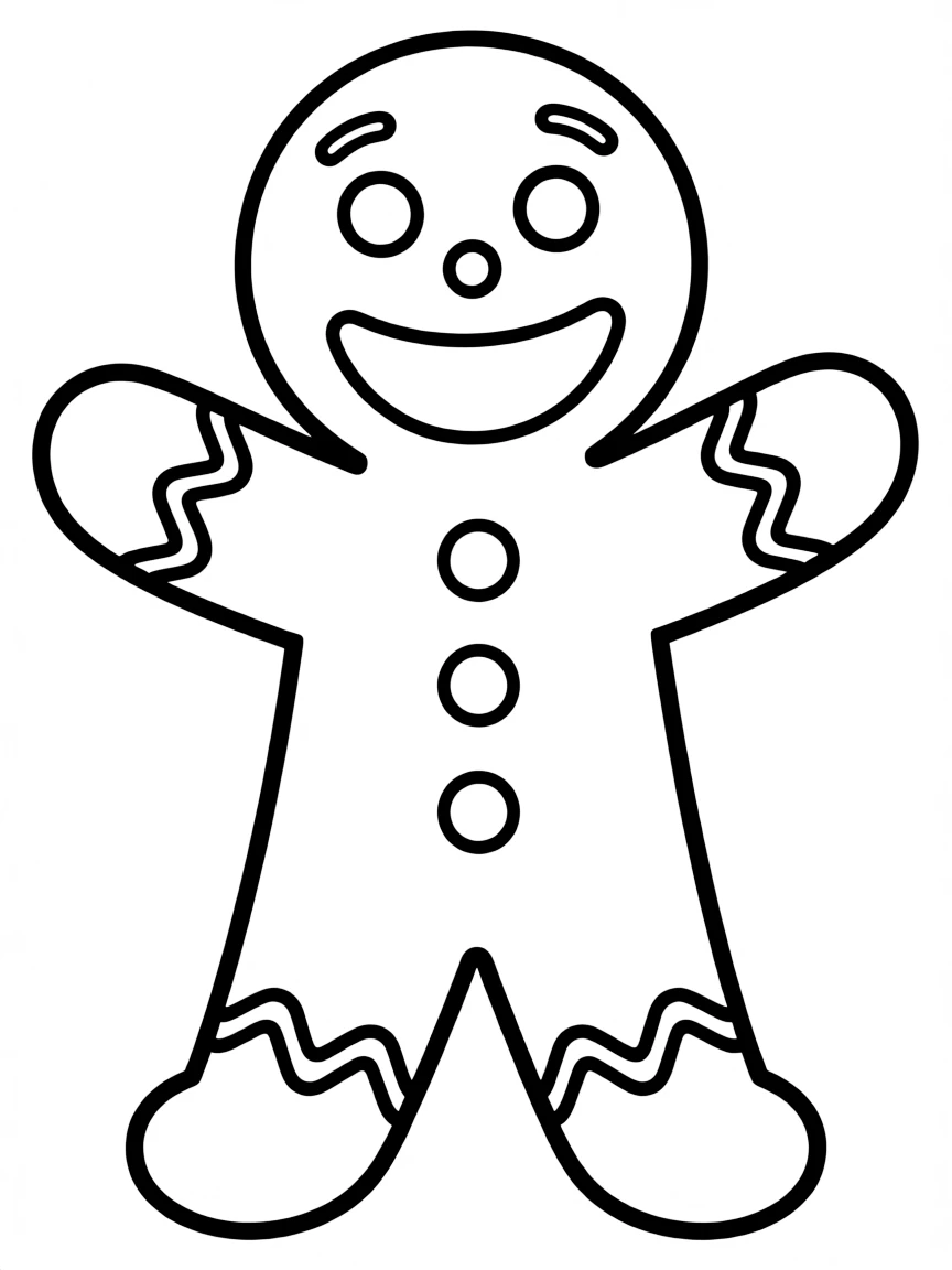 a cheerful gingerbread man with buttons coloring page