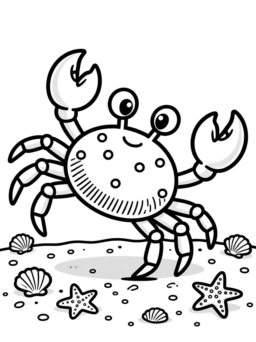 a cute crab scuttling sideways coloring page