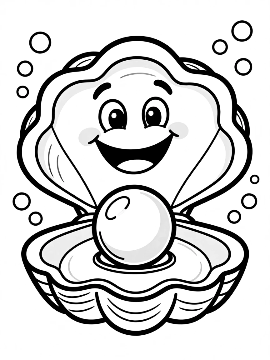 a friendly clam with a pearl coloring page