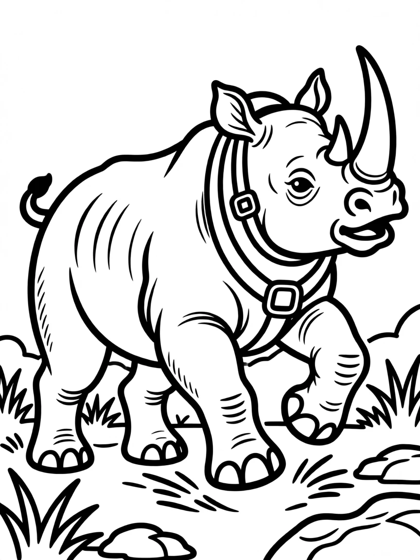 a strong rhinoceros charging coloring page