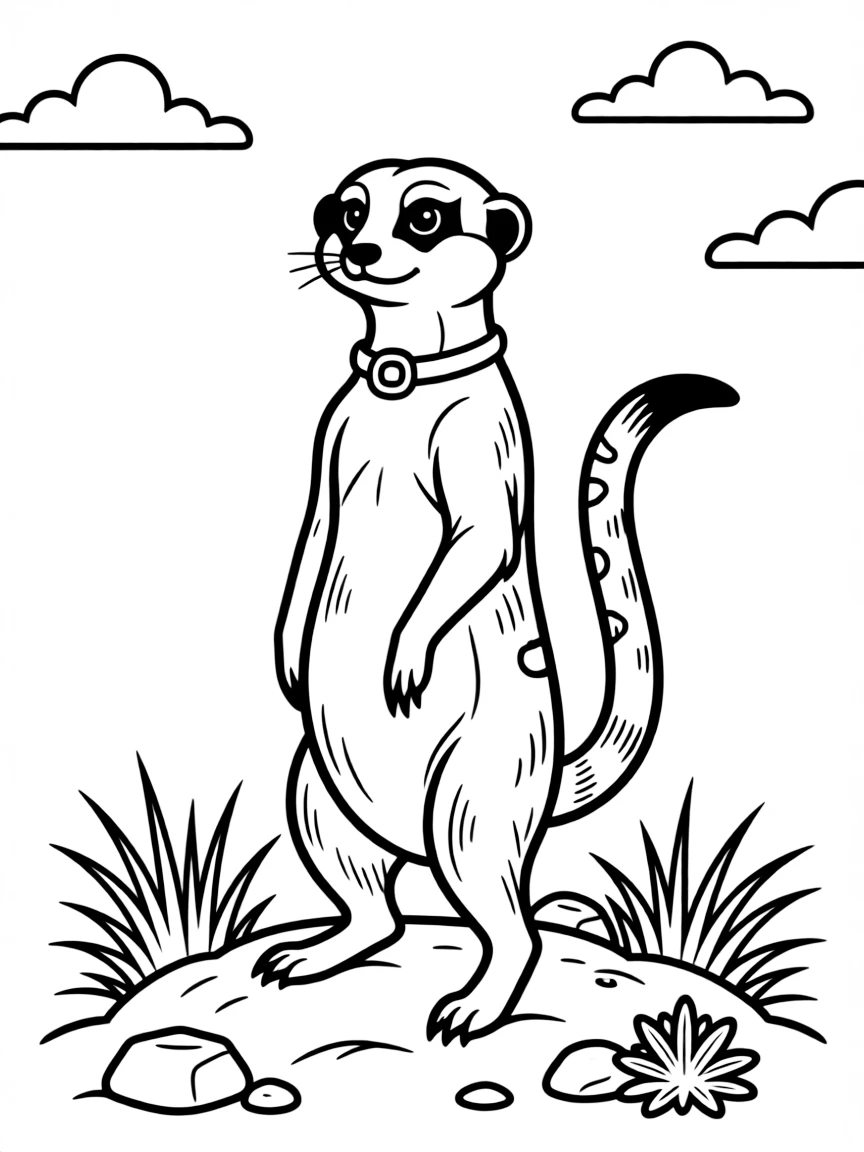a playful meerkat standing guard coloring page