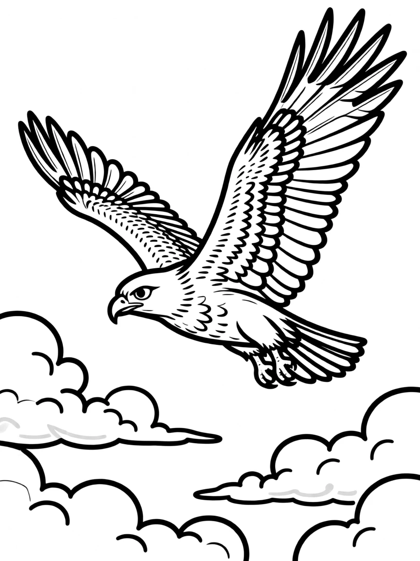 a majestic hawk circling the sky coloring page