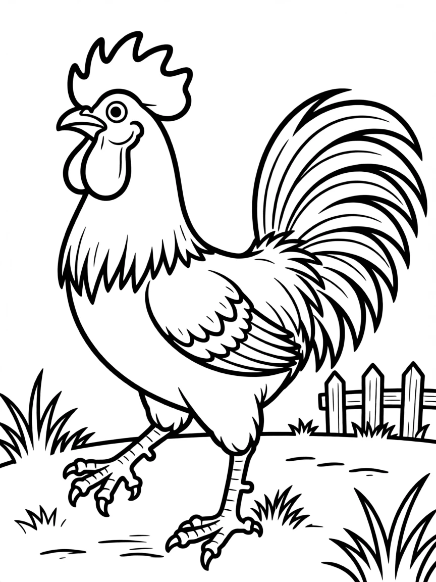 a proud rooster strutting around coloring page