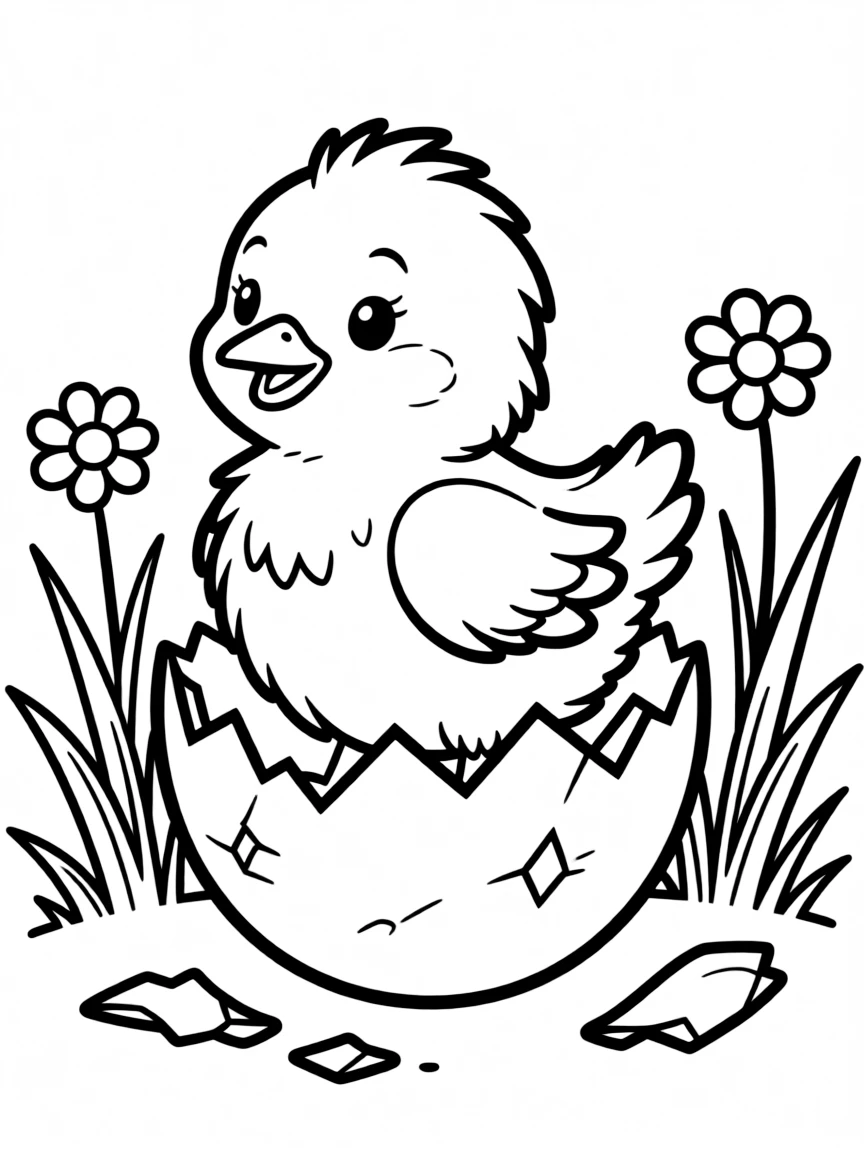 a cute little chick hatching from an egg coloring page