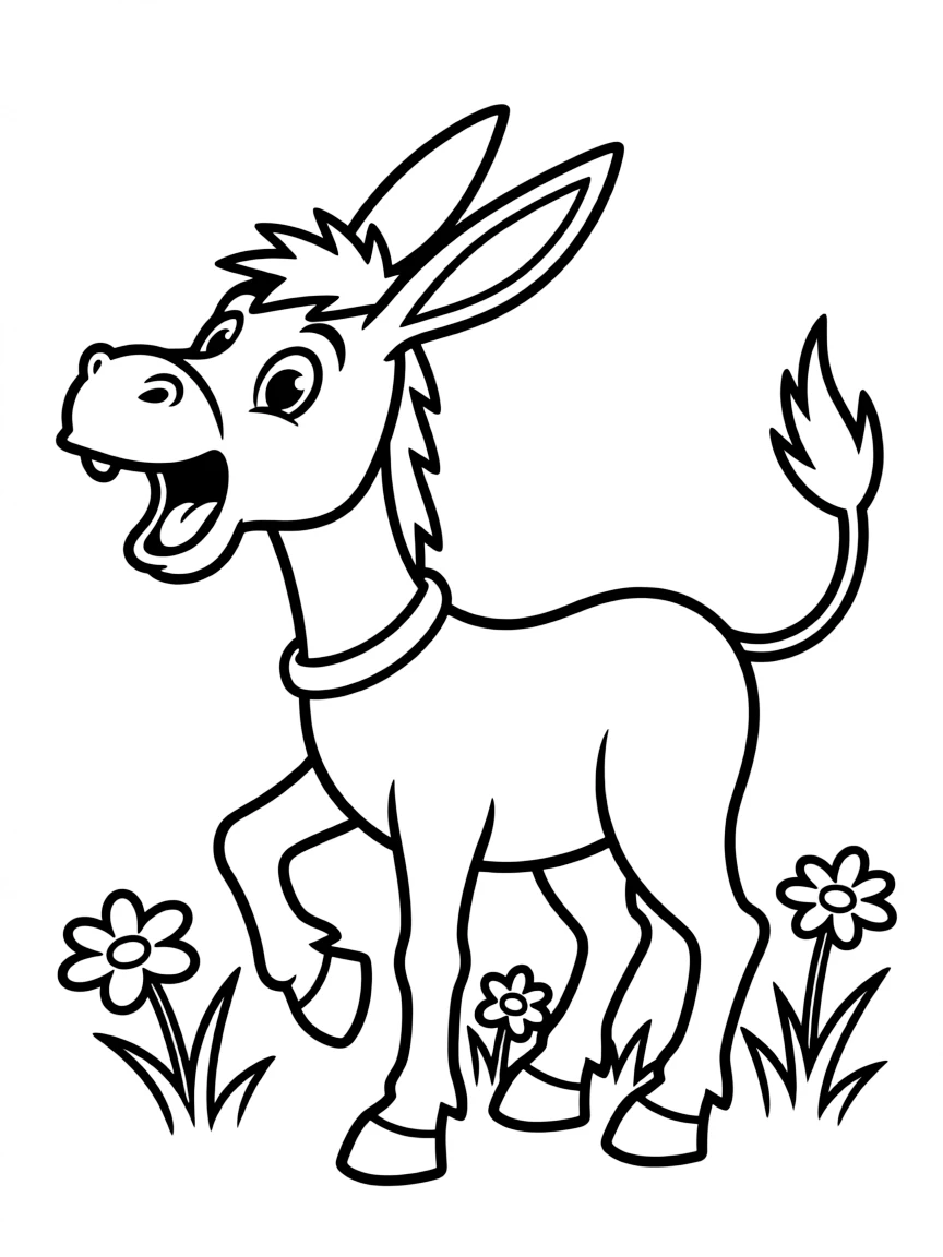 a happy donkey braying coloring page