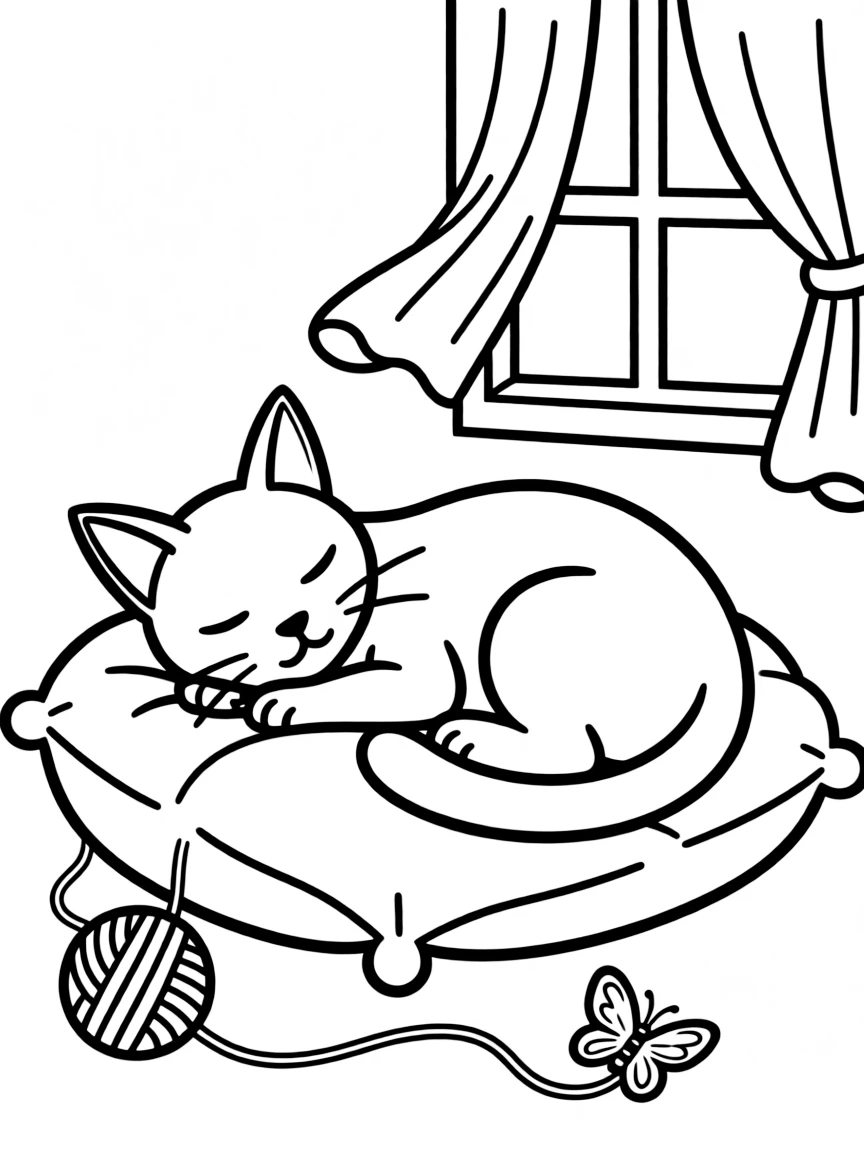 a curious Siamese cat napping coloring page