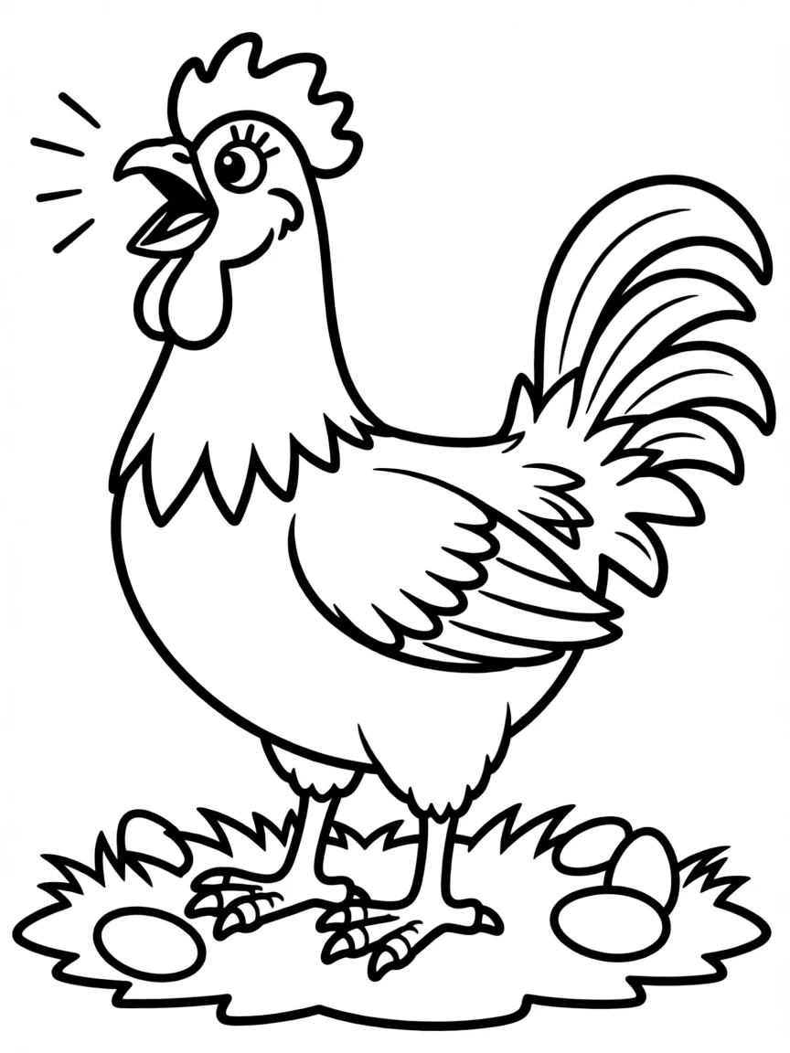 a proud hen clucking coloring page