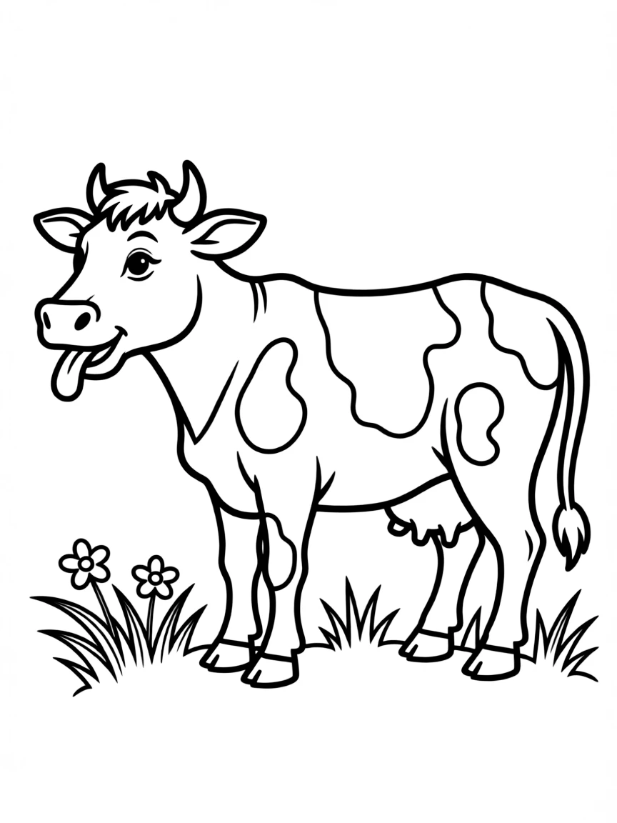 a graceful cow chewing cud coloring page