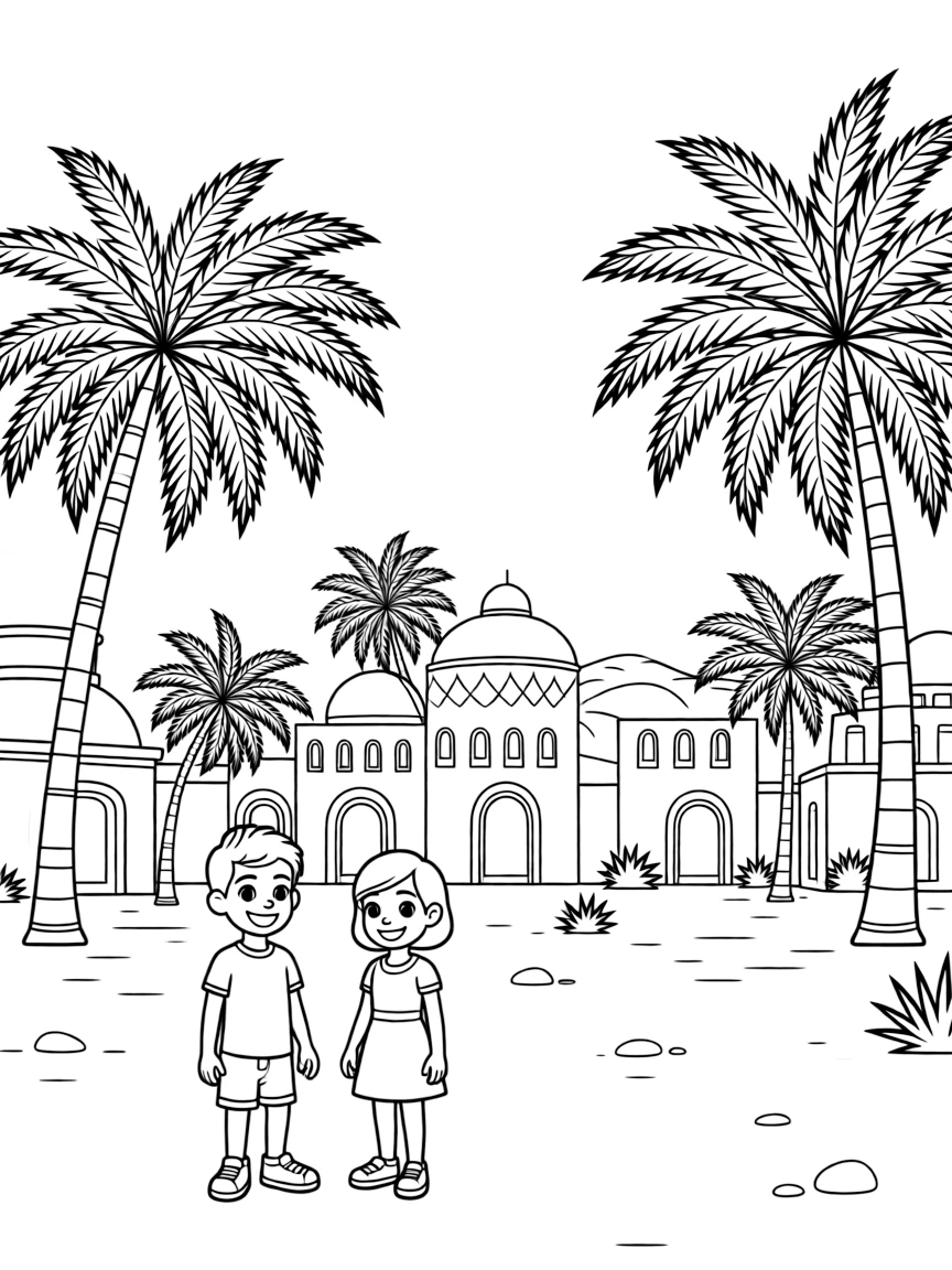 (Zootopia) Sahara Square with desert buildings and palm trees  