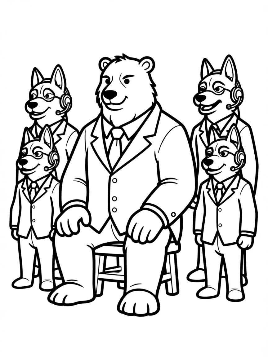 (Zootopia) Mr. (Zootopia) Big sitting on his tiny chair with his bodyguards nearby  