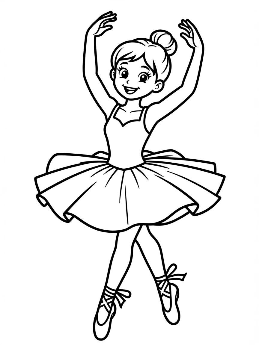 Cute cartoon dancer twirling around coloring book page