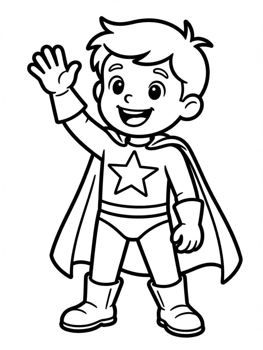Cute cartoon superhero giving a high-five coloring book page