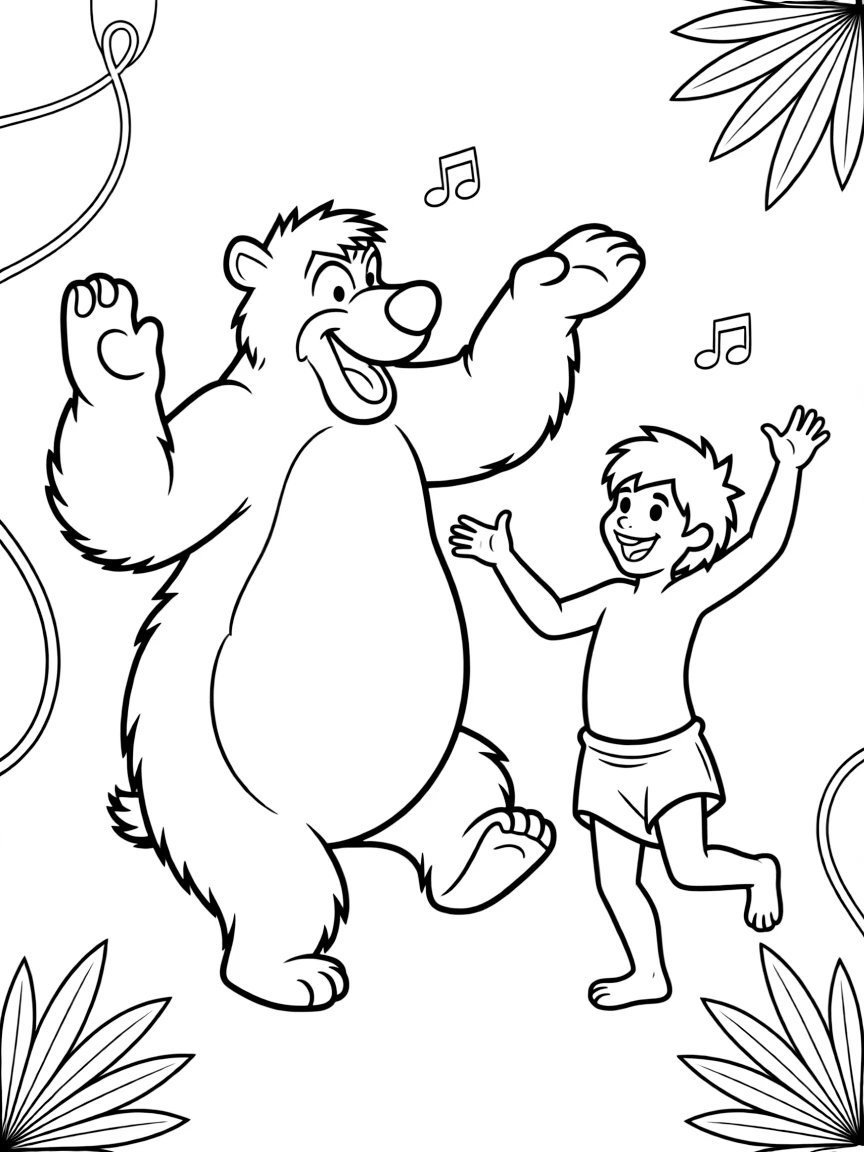 (The Jungle Book) Baloo the bear dancing and singing with Mowgli