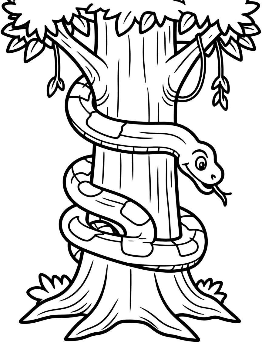 (The Jungle Book) Kaa the python coiled around a tree, looking down