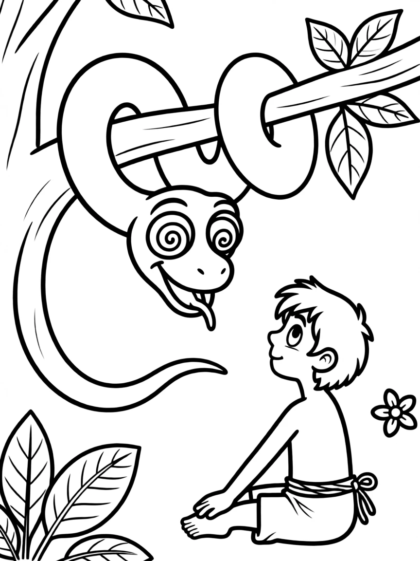 (The Jungle Book) Kaa hypnotizing Mowgli with swirling eyes