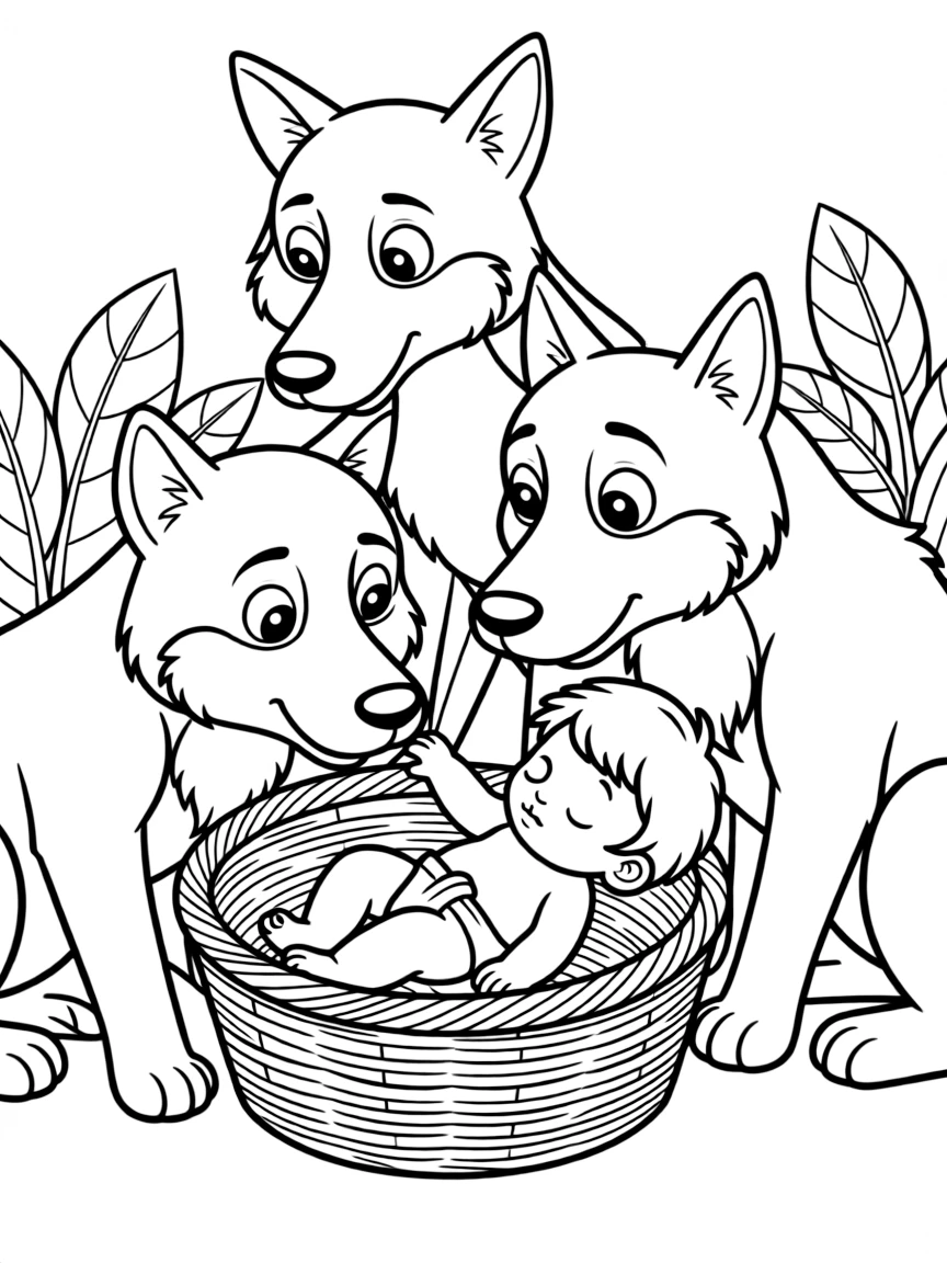 (The Jungle Book) Baby Mowgli being found in a basket by the wolf family
