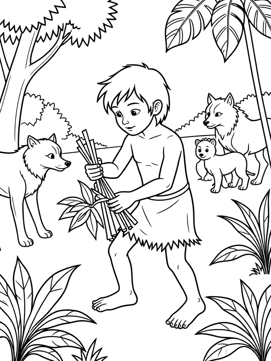 (The Jungle Book) Mowgli building a torch to protect himself
