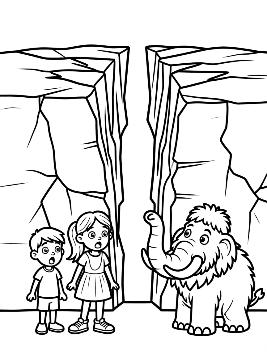 (Ice Age) A glacier cracking open with characters looking surprised