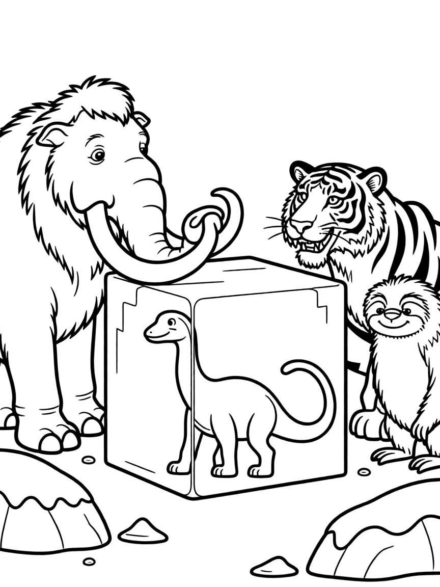 (Ice Age) The herd discovering a frozen dinosaur in the ice