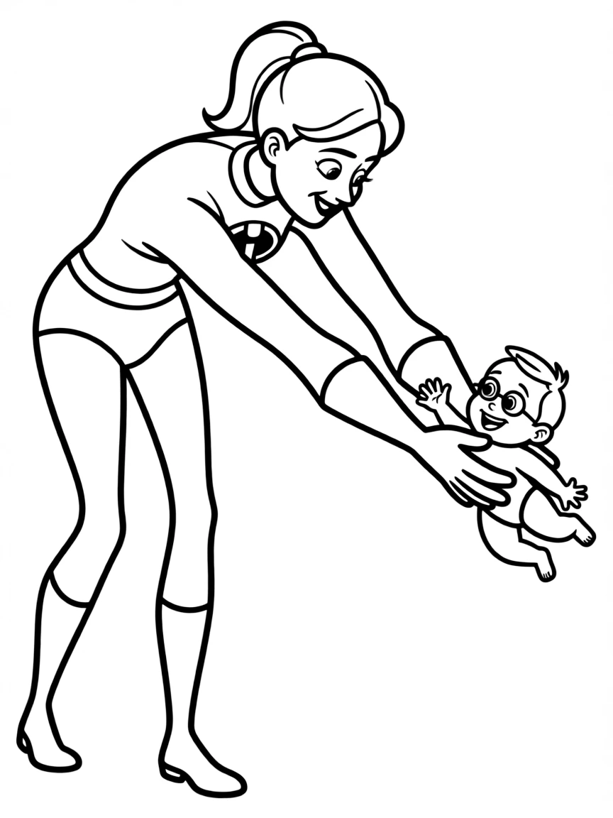 (The Incredibles) Elastigirl stretching her arms to catch Jack-Jack