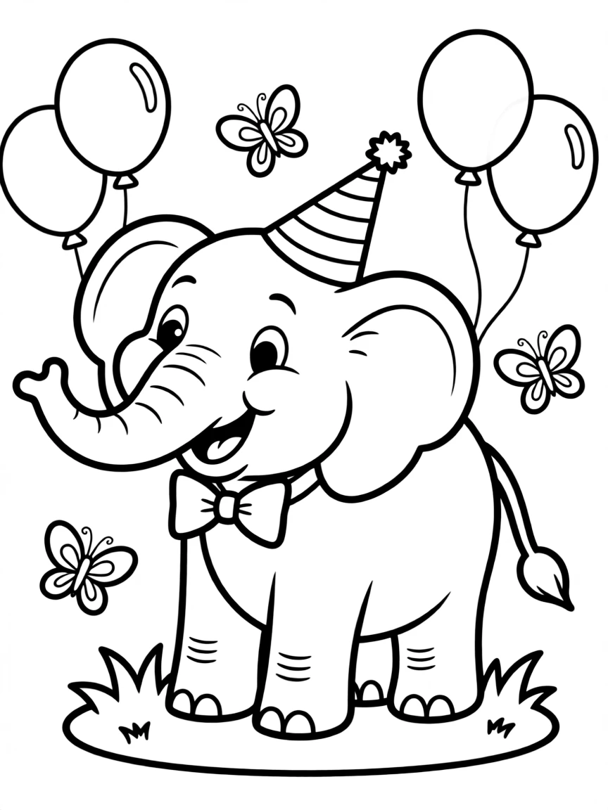 Cheerful cartoon elephant coloring page