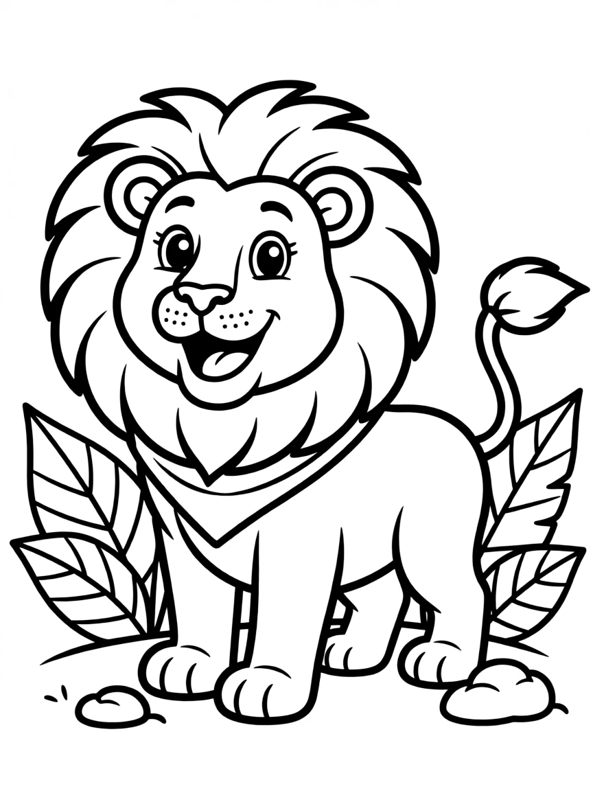 Cheerful cartoon lion coloring page