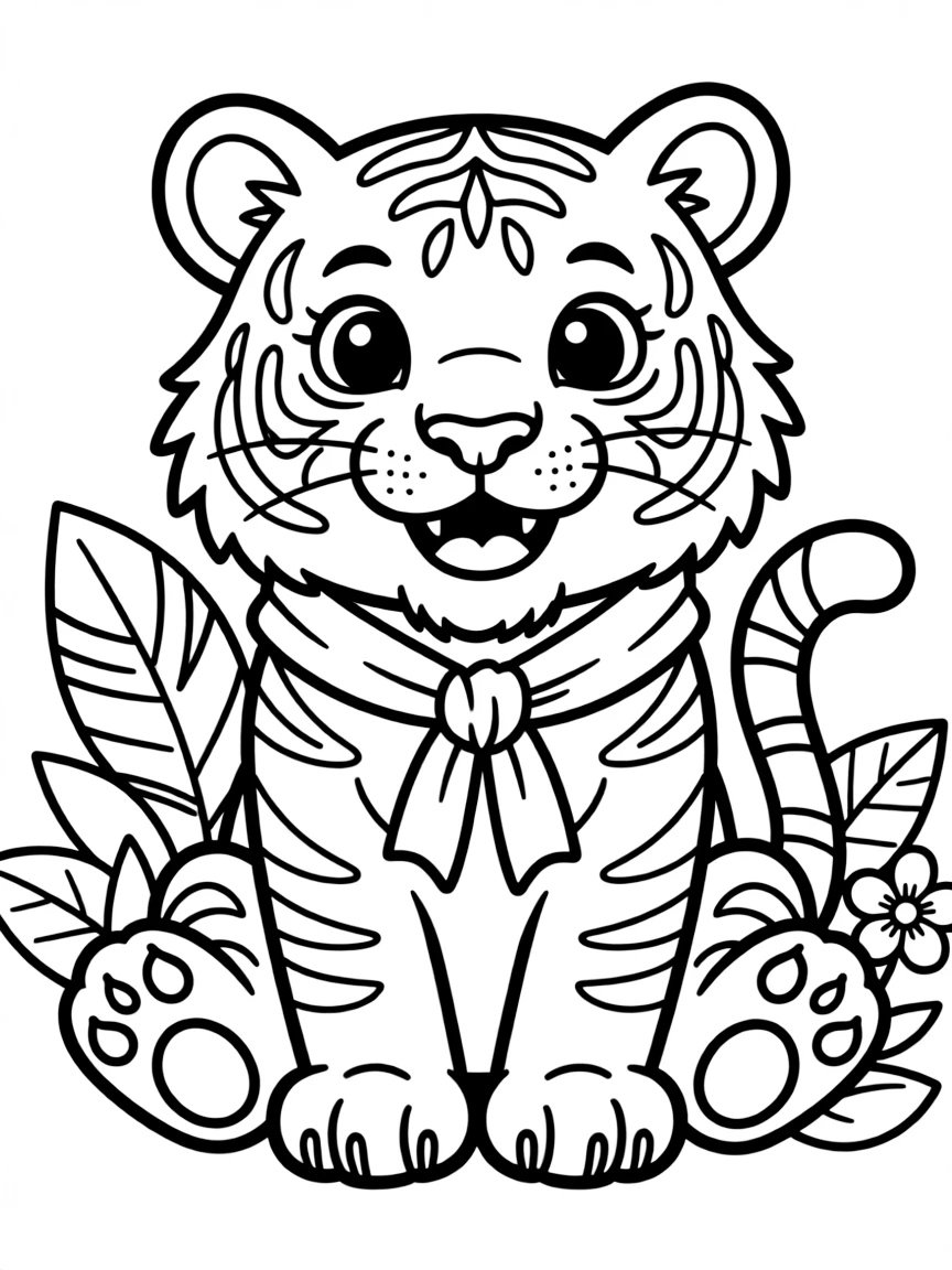 Cheerful cartoon tiger coloring page
