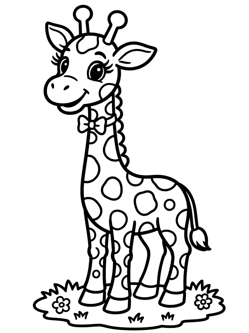 Cheerful cartoon giraffe coloring page