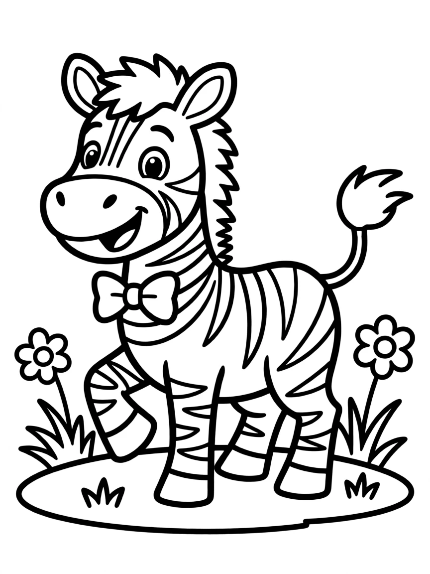 Cheerful cartoon zebra coloring page