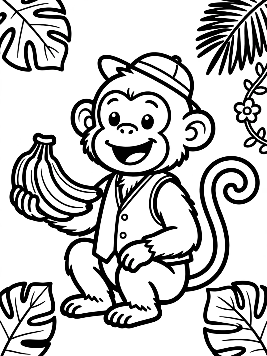 Cheerful cartoon monkey coloring page