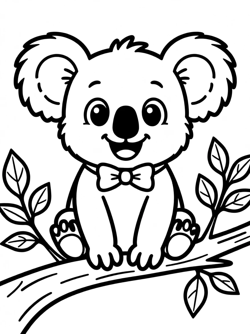 Cheerful cartoon koala coloring page