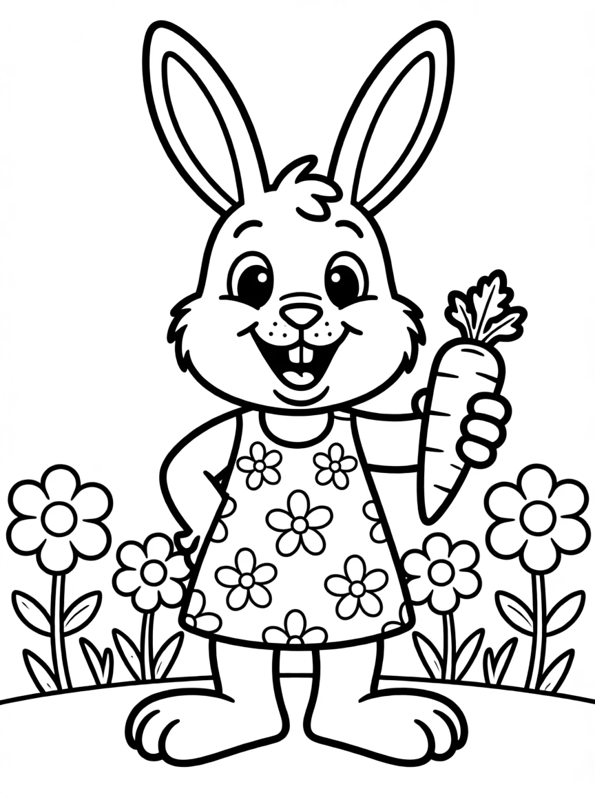 Cheerful cartoon rabbit coloring page