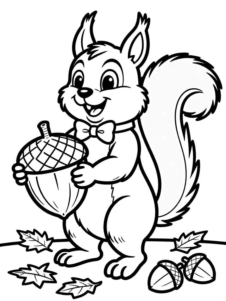 Cheerful cartoon squirrel coloring page