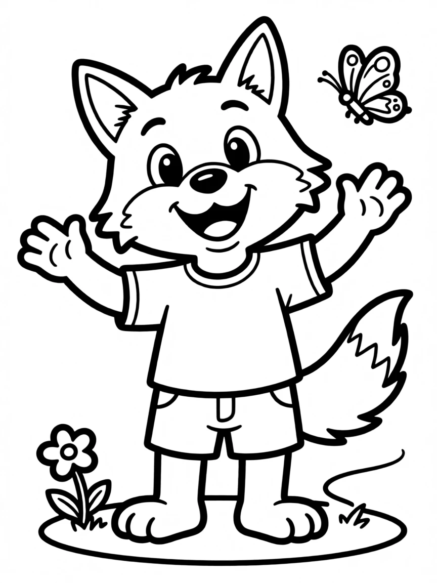 Cheerful cartoon wolf coloring page