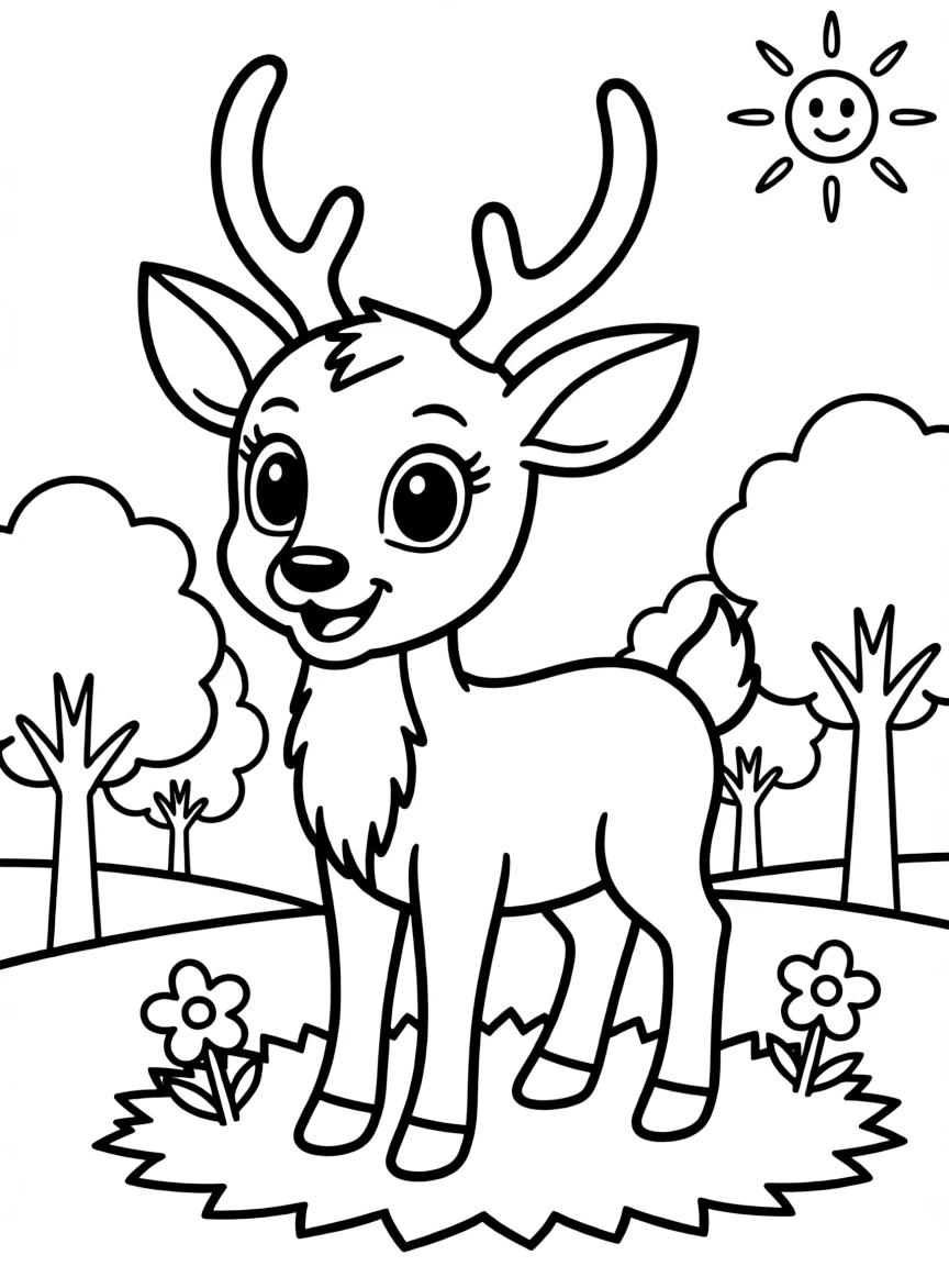 Cheerful cartoon deer coloring page