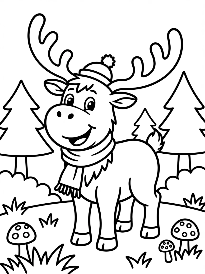 Cheerful cartoon moose coloring page