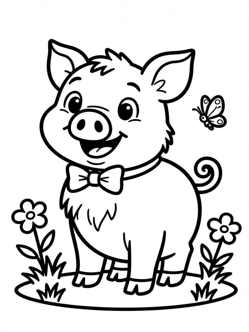 Cheerful cartoon pig coloring page