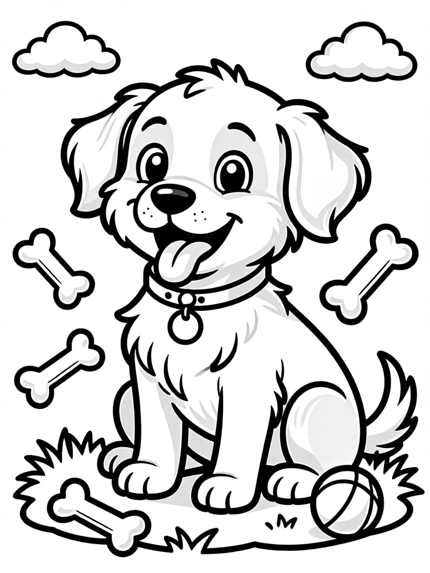 Cheerful cartoon dog coloring page