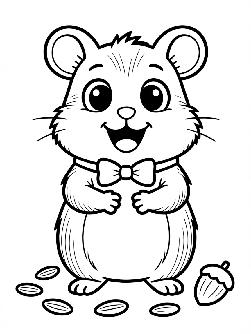 Cheerful cartoon hamster coloring page