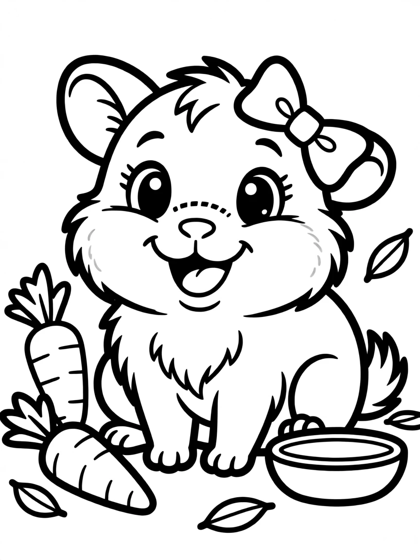 Cheerful cartoon guinea pig coloring page