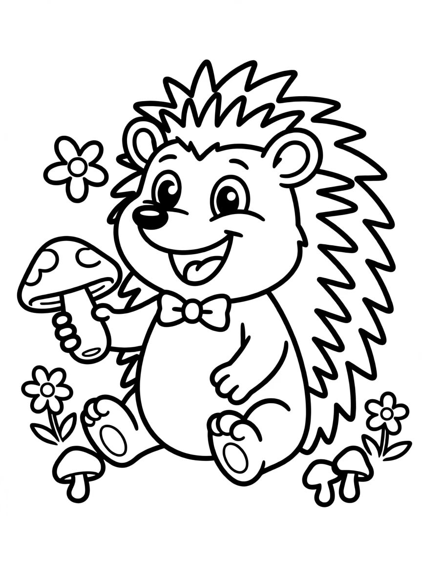 Cheerful cartoon hedgehog coloring page