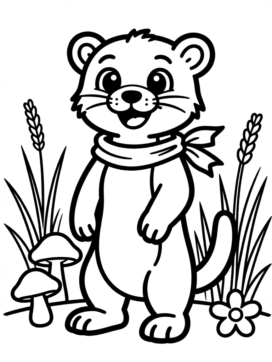 Cheerful cartoon ferret coloring page